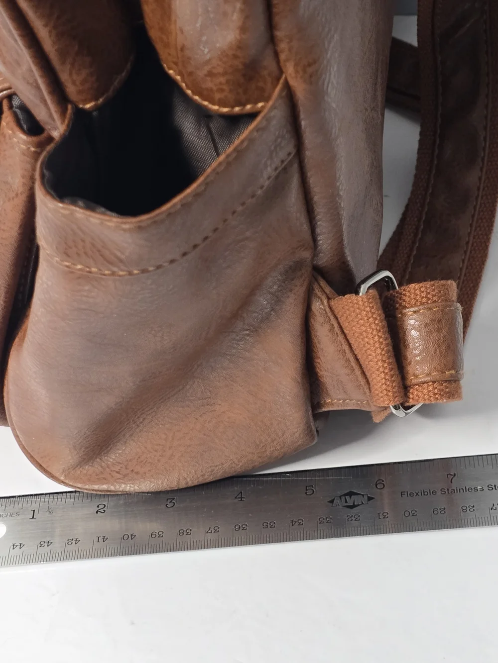 Brown Faux Leather Multi-Pocket Travel Backpack